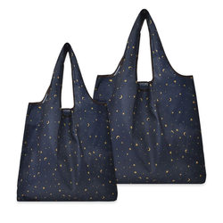 Foldable Portable Supermarket Shopping Bag Storage Bag Eco-Friendly Bag Large Capacity Tote Bag Shoulder Bag Grocery Bag 2 Pieces