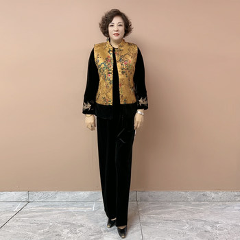 Middle-aged mother's cotton vest velvet top and pants for women