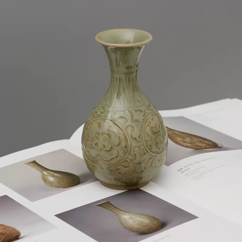 中国宋代 耀州窯 青磁 花瓶 古磁器 高17cm BH30EE08D 中国 耀州窯 青磁
