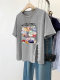American short-sleeved T-shirt for women fat mm large size retro irregular slit best friend wear ins belly-covering front shoulder summer top

