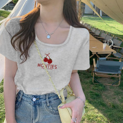 Pure Cotton T-Shirt New Style 2026 Summer Short-Sleeved Square Neck Unique Regular Shoulder Trendy Simple Commuter Top for Women