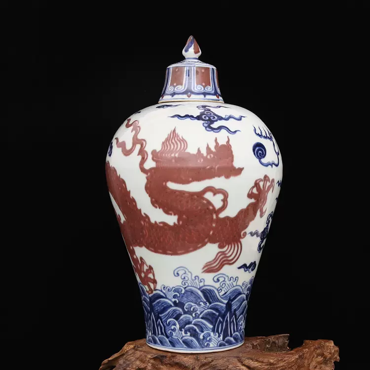 成行売切】釉里紅龍鳳凰紋八方執壺 高37.2cm【無