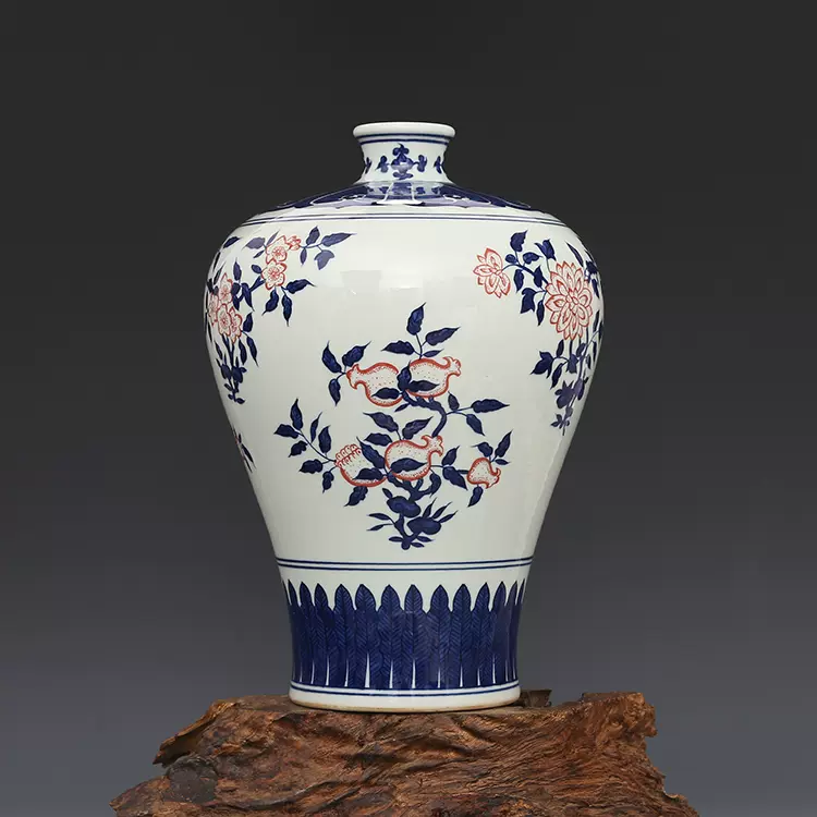 大清乾隆年制手绘青花釉里红三果纹梅瓶古董瓷器古玩古瓷器收藏-Taobao