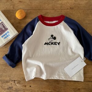 
Children's raboss sleeves men's autumn 2025 new children's contrasting color base shirt fashionable baby cartoon T-shirt women's long sleeves