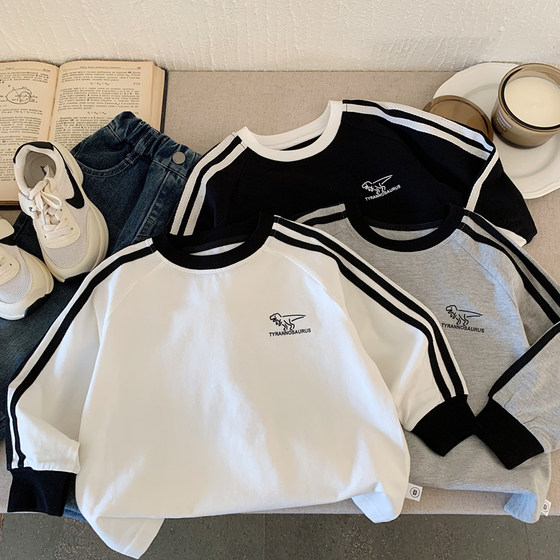 
Children's long-sleeved T-shirt 2026 spring and autumn new style boys' striped dinosaur casual tops female baby pullover bottoming shirt