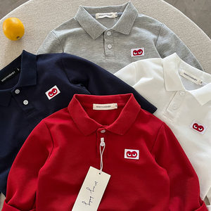 
Children's POLO shirt thin section 2026 spring new boys solid color tops loose baby love T-shirt women's long sleeves