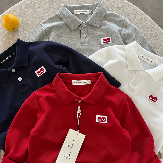 
Children's POLO shirt thin section 2026 spring new boys solid color tops loose baby love T-shirt women's long sleeves