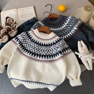 
Boys Fair Isle style pullover sweater 2025 winter new twist thick warm top handsome sweater trend