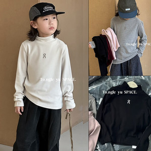 
Tongleyu children's clothing 2025 autumn and winter new style Korean style half turtleneck bottoming shirt for men and women, medium and large children, long-sleeved T-shirt 6919