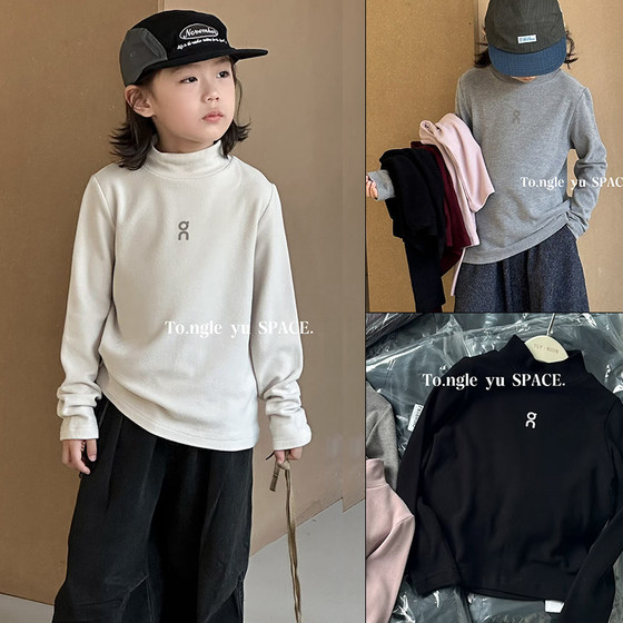 
Tongleyu children's clothing 2025 autumn and winter new style Korean style half turtleneck bottoming shirt for men and women, medium and large children, long-sleeved T-shirt 6919