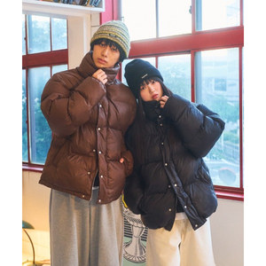 
Japanese trendy brand winter new style simple fashionable stand collar zipper thick warm cotton coat couple model 32194