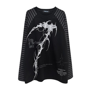 
Wet body wetbody original subculture gothic dark long sleeve t-shirt neutral striped raglan sleeve top for men and women