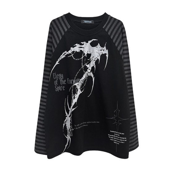 
Wet body wetbody original subculture gothic dark long sleeve t-shirt neutral striped raglan sleeve top for men and women