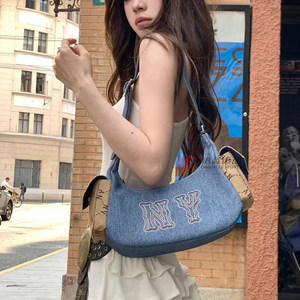 
24 new MLB couple underarm bag men and women NY imitation denim shoulder bag adjustable handbag 3ABQM134N