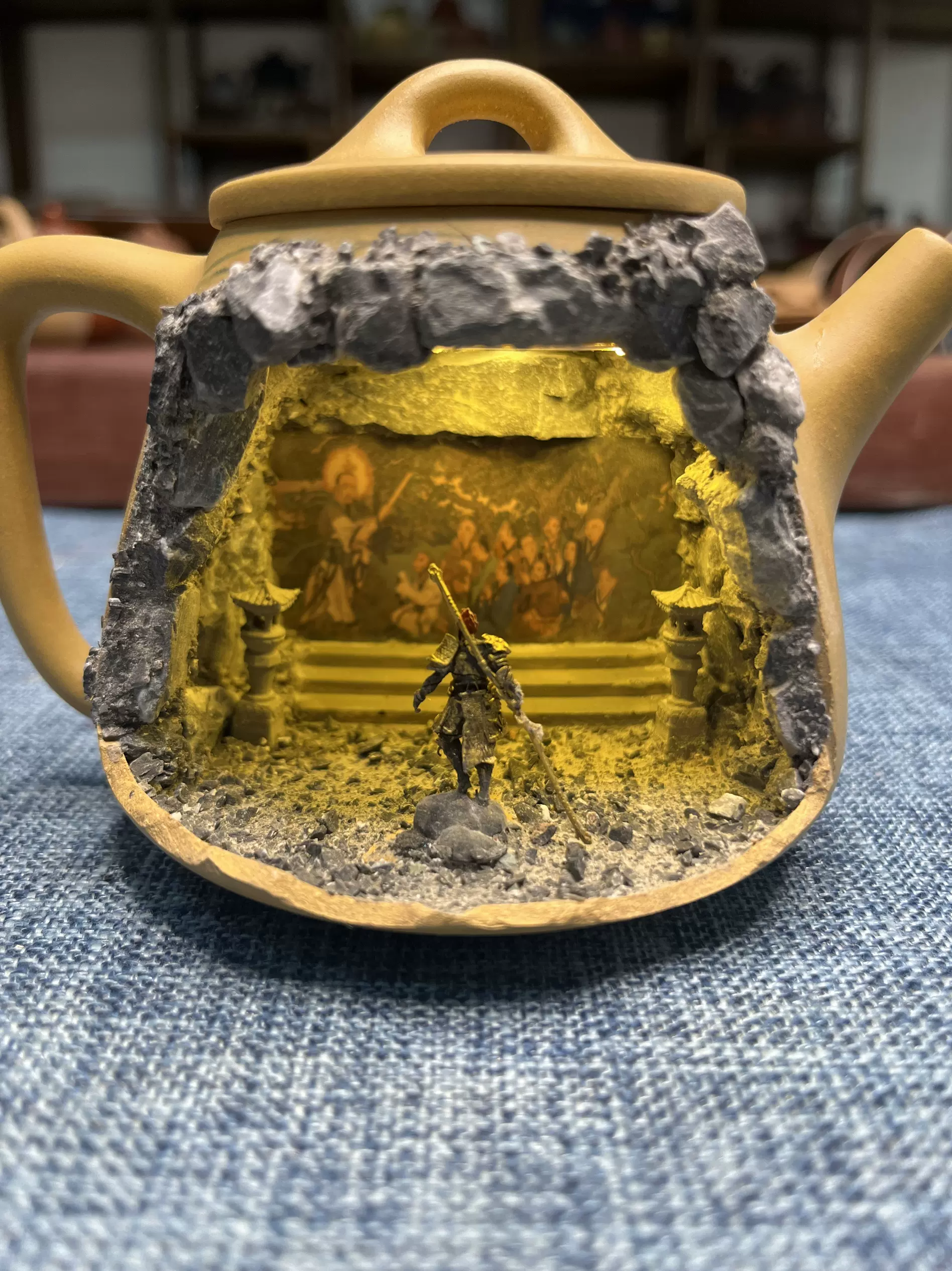 黑神話悟空主題紫砂壺微縮造景中式風格陶瓷擺件茶具