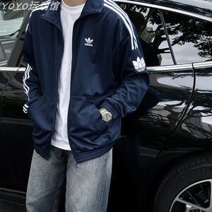 
Adidas Clover Jacket Men and Women's Same Classic Retro Stand Collar Windproof Casual Jacket Genuine JL8398