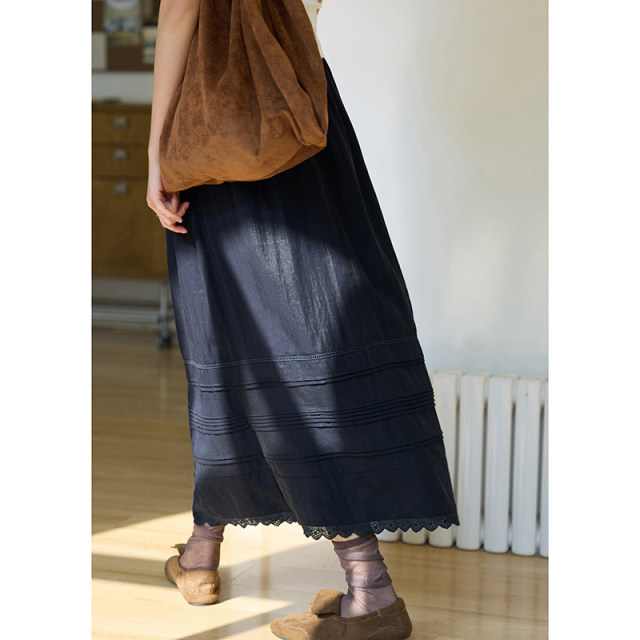 MISAZ may be dating. Retro small pleated A-line high waist. Lace spliced ​​pleated pleated tiny midi skirt.