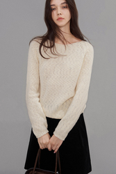 Buy Me A Friday Minimalist One-line Collar Sheep Wool Beanie Raglan Long-sleeved Loose Sweater
