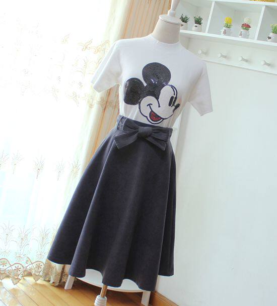 2022 autumn and winter women's clothing design with bow tie mid-length A-line skirt with high waist slimness and short swaying skirt