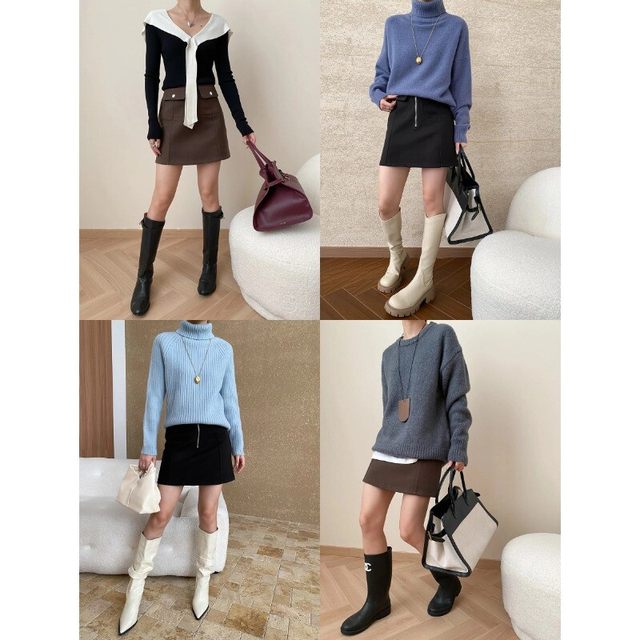 Sinan American street-style fashionable flip double pocket design high waist A-line woolen skirt SN65 new product
