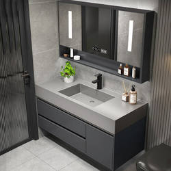 Nano-rock integrated solid wood bathroom cabinet bathroom hand wash basin cabinet combination wash table smart mirror rock plate