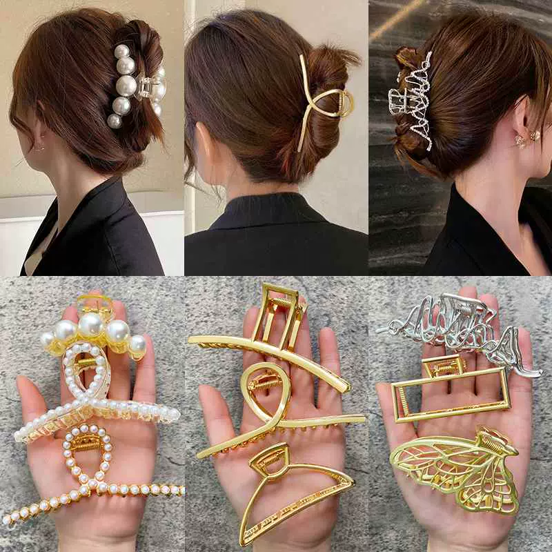 Pearl Hair Claw Set Clip for Women Gold Silver Hairpins Taobao