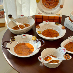 Underglaze Color Beautiful Tableware Cute Ceramic Rice Bowl Double-Handle Bowl Plate Serving Plate Coffee Cup Birthday Gift Kt