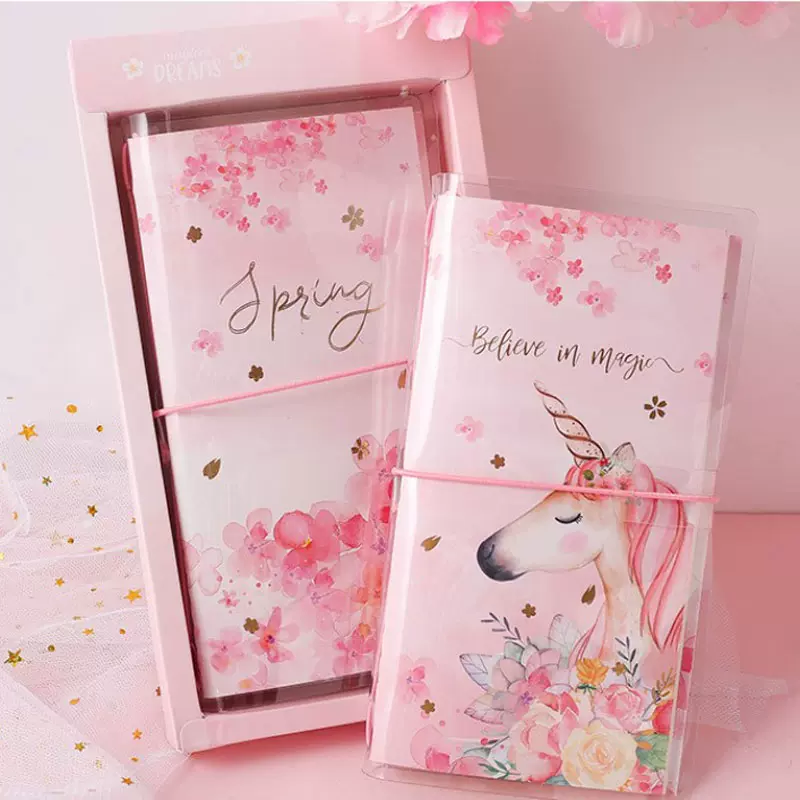 樱花手账本记事本独角兽女心tn记事本绑带便携手