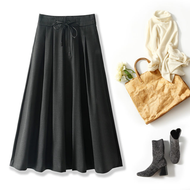 French mature style OL temperament professional mid-skirt high-waisted large umbrella skirt slim elastic waist commuter a-line skirt
