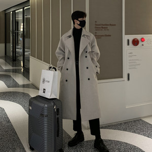 
Bishe thickened windbreaker men's new winter casual jacket Korean style youth long knee solid color woolen coat men