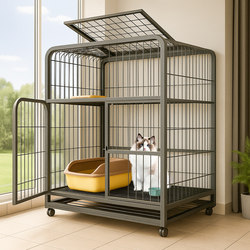 Cat Cage for Home Use, Indoor, Extra-Large Free Space, Cat Villa with Integrated Toilet, Space-Saving, Small Cat Enclosure