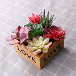 Zakka Japanese-Style Fresh Artificial Plant Potted Plant Love Wooden Box Set Fake Succulent Plant Combination Decoration