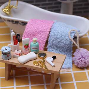 
Doll house mini bathroom dressing tools accessories bjd simulation hair dryer comb mirror alloy prop model