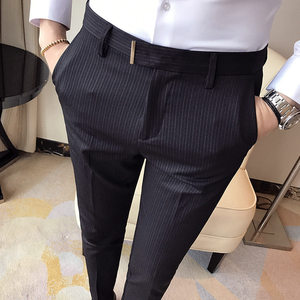 2024 Spring business casual pants Korean version of slim -fitting pants men's striped western pants trousers 9 -point pants
