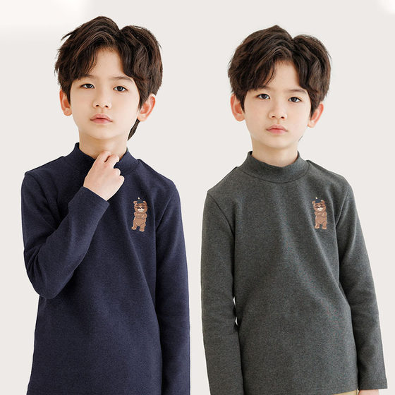 
[Pure cotton brushed] Junyi Liangpin boys' half turtleneck bottoming shirt autumn and winter children's skin-friendly long-sleeved T-shirt medium thick