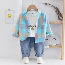 2026 Spring/Summer Thin Children's Long-Sleeve Shirt, All-Cotton Boys' Plaid Shirt, Baby Base Layer Jacket, Cardigan