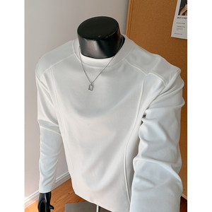 
ins white German velvet bottoming shirt men's autumn and winter American round neck long-sleeved T-shirt plus velvet warm sweatshirt top