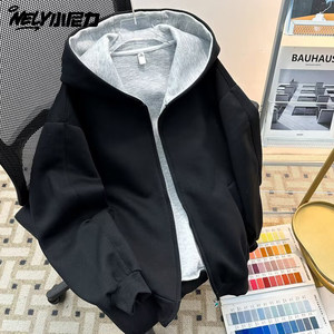 
Heavy zippered spring and autumn hooded sweatshirt for men in winter oversize trendy American casual loose student jacket