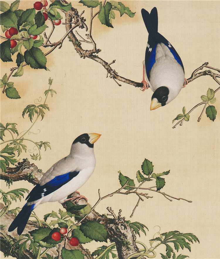 城峰古韻花鳥絹画 - レトロな中国美術