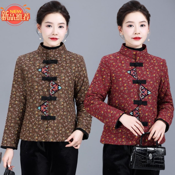 Ethnic style mother's clothing autumn and winter new short cotton-padded jacket for women