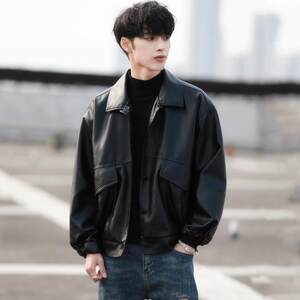 Korean trendy loose leather clothing men's short locomotives Student pilot pilot spring and autumn large size jacket tide
