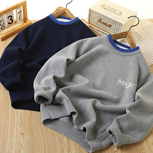 
Boys sweater autumn and winter new 2026 children's sweater medium and large children's cotton wool collar contrasting letter sweater