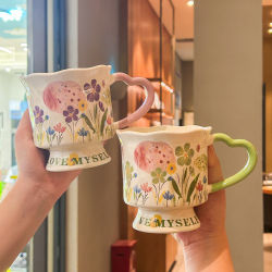 Jingdezhen High-Quality Floral Ceramic Mug with Unique Design, Ceramic Drinking Cup, Birthday Gift for Girls