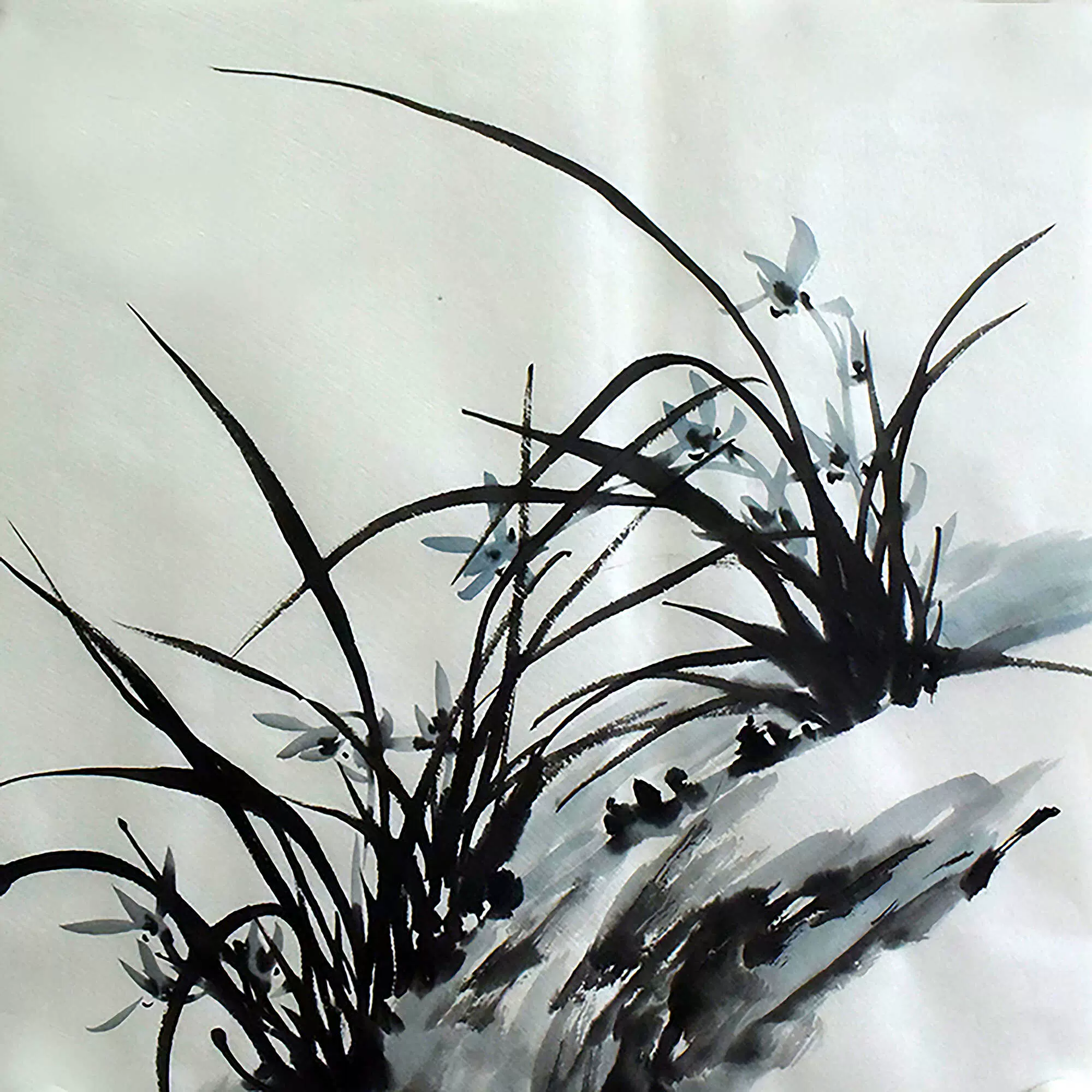 水墨竹子兰草手绘无款无印八开宣纸画芯玄关挂画墙画简略中式国画