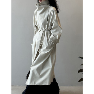 
British style workwear windbreaker coat for women 2025 autumn new style retro lazy style lace-up long loose coat