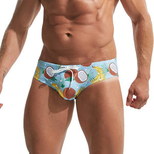 
Men's swimsuit with cups, low waist, hip lifting U convex sexy printed tether beach pants fashionable youth swimsuit