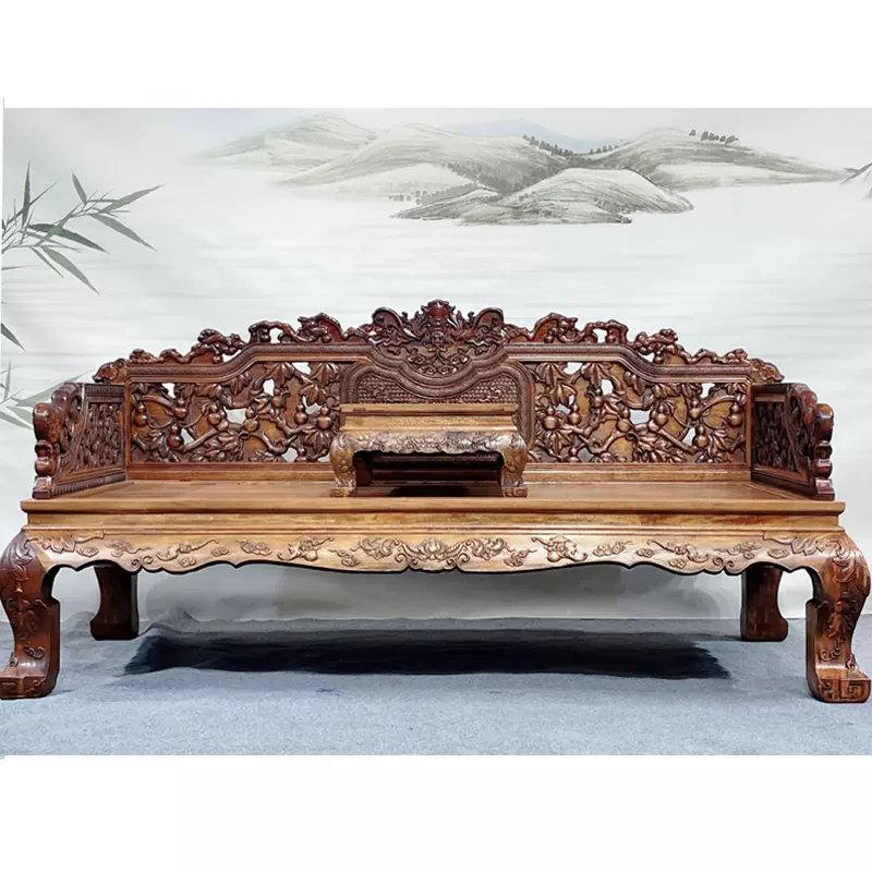 花梨アジアンスタイル 木製座椅子 彫刻装飾