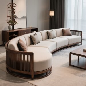
Song's Aesthetics North American Black Walnut Curved Sofa Art B&B Club Office Model Room Furniture Customization
