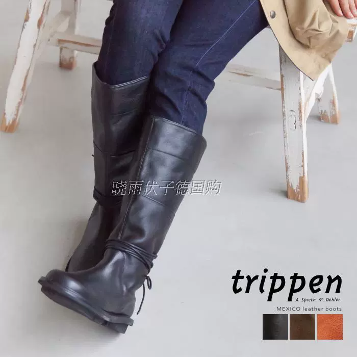 trippen 绑带长靴膝高豪华经典的定制超大码手工牛皮平底-Taobao