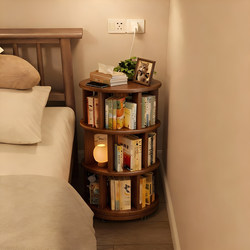 All-Solid Wood Rotating Bookshelf 360-Degree Bookcase Integrated Against the Wall, Movable Storage, Living Room Corner Floor-Standing Shelf